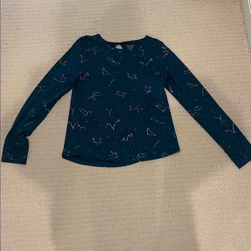 Kids Long Sleeve Constellation Print Top - Dark Teal/Green